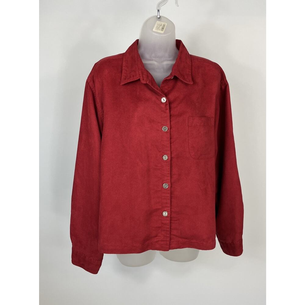 CHICO'S Shacket Women  Red Button Up L/S3 Sueded Boxy Side & Back Slits Top